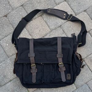 Canvas Messenger Bag with Leather Trim S.C. Cotton